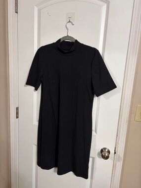 Lands' End Black Short-Sleeve Mock Neck Mini Dress